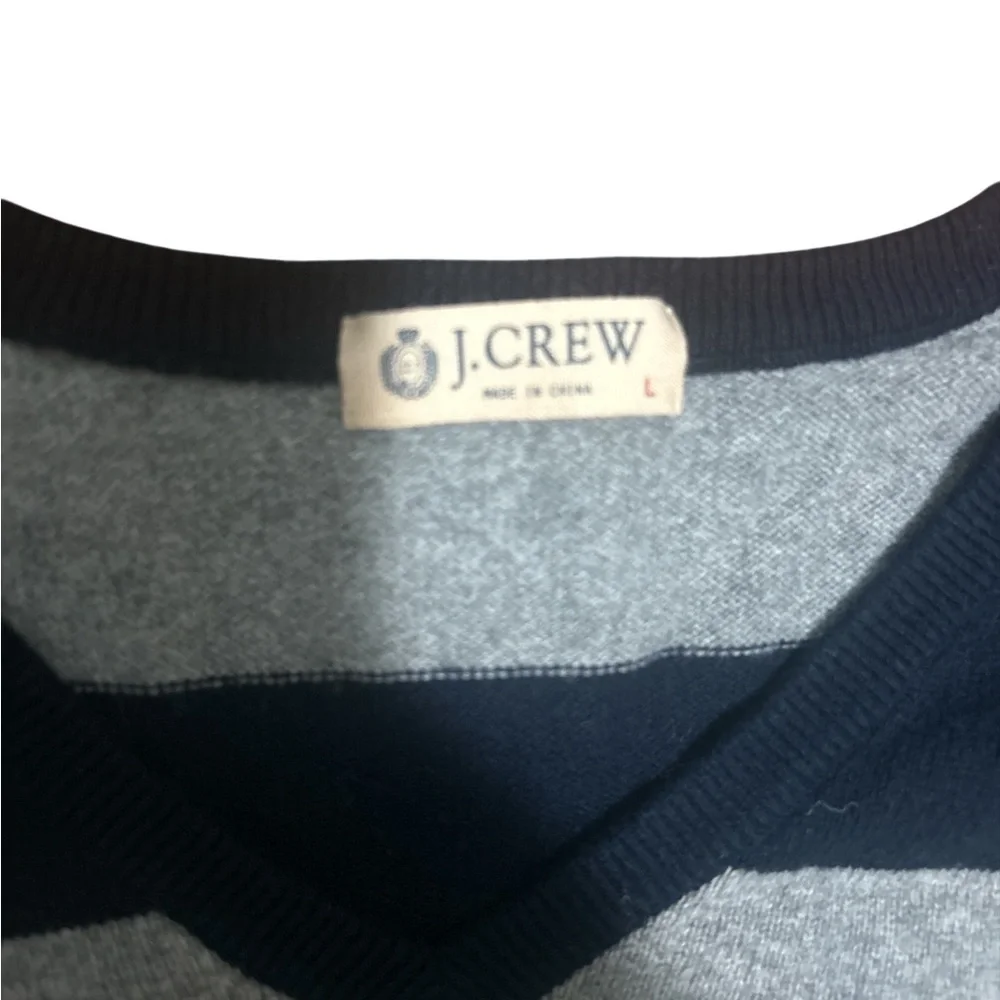 J.Crew Navy Gray Striped Sweater Vest Mens L Preppy Cotton Cashmere